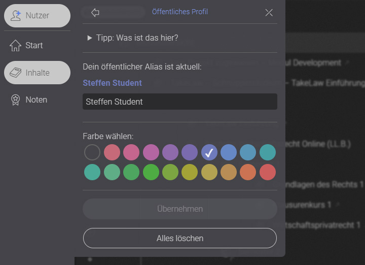 screenshot interface nutzerprofil
