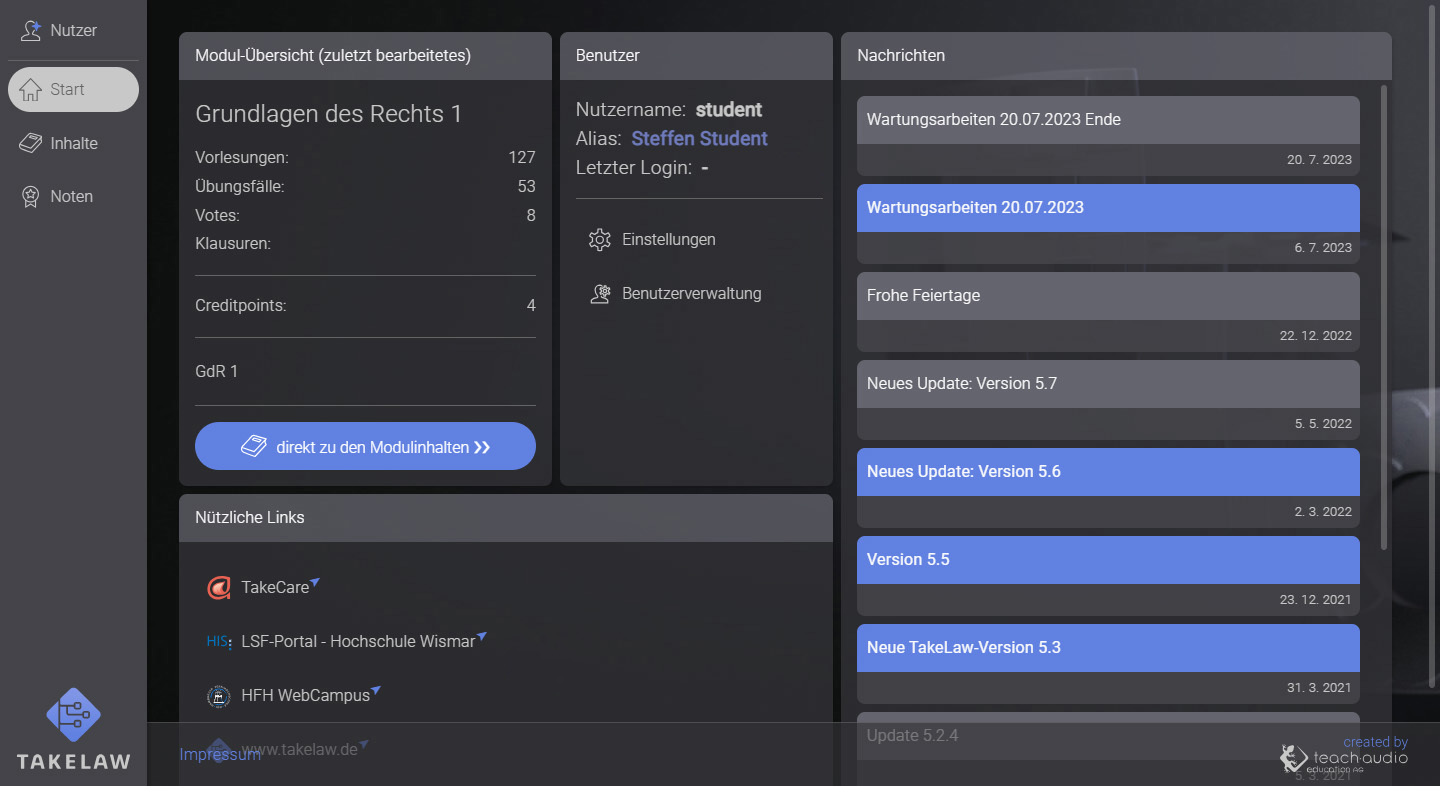 screenshot interface startbereich