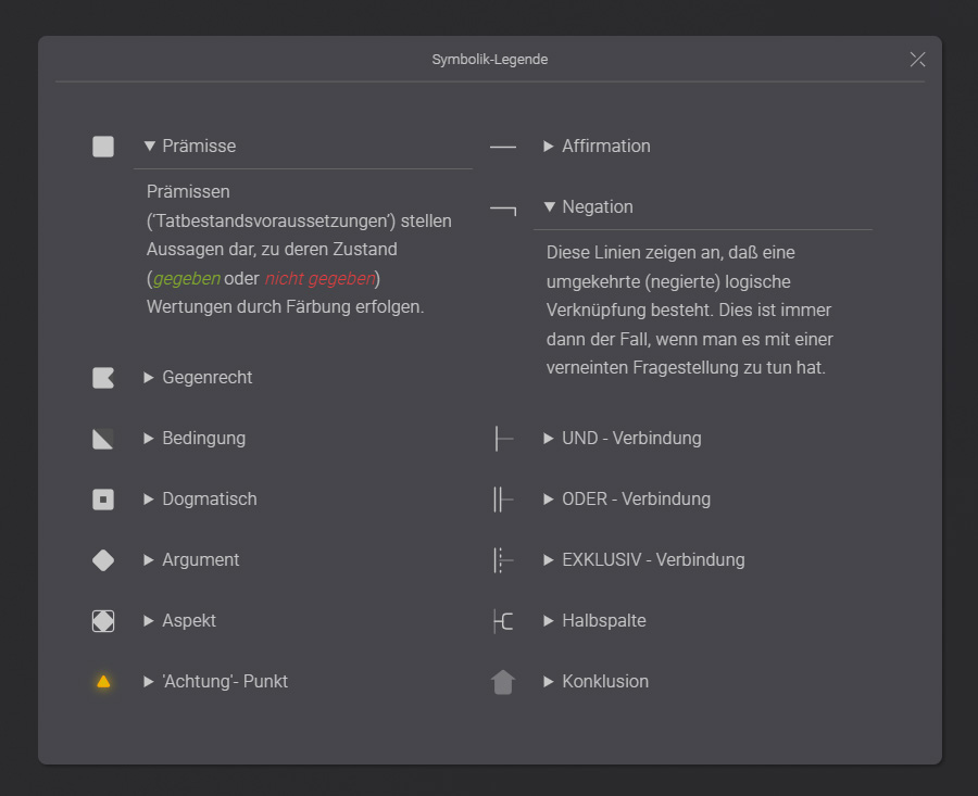 screenshot interface legende