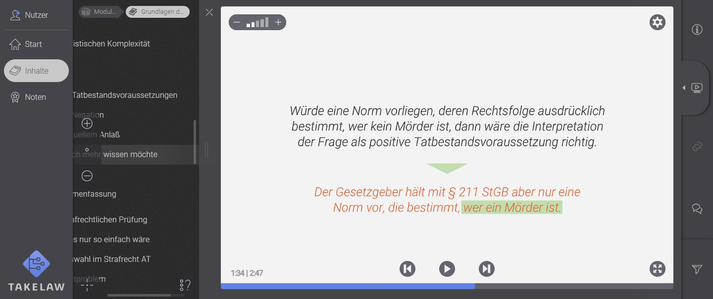 screenshot Player Lerninhalte