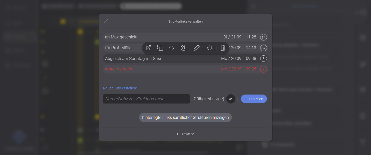 screenshot Linkverwaltung Liste